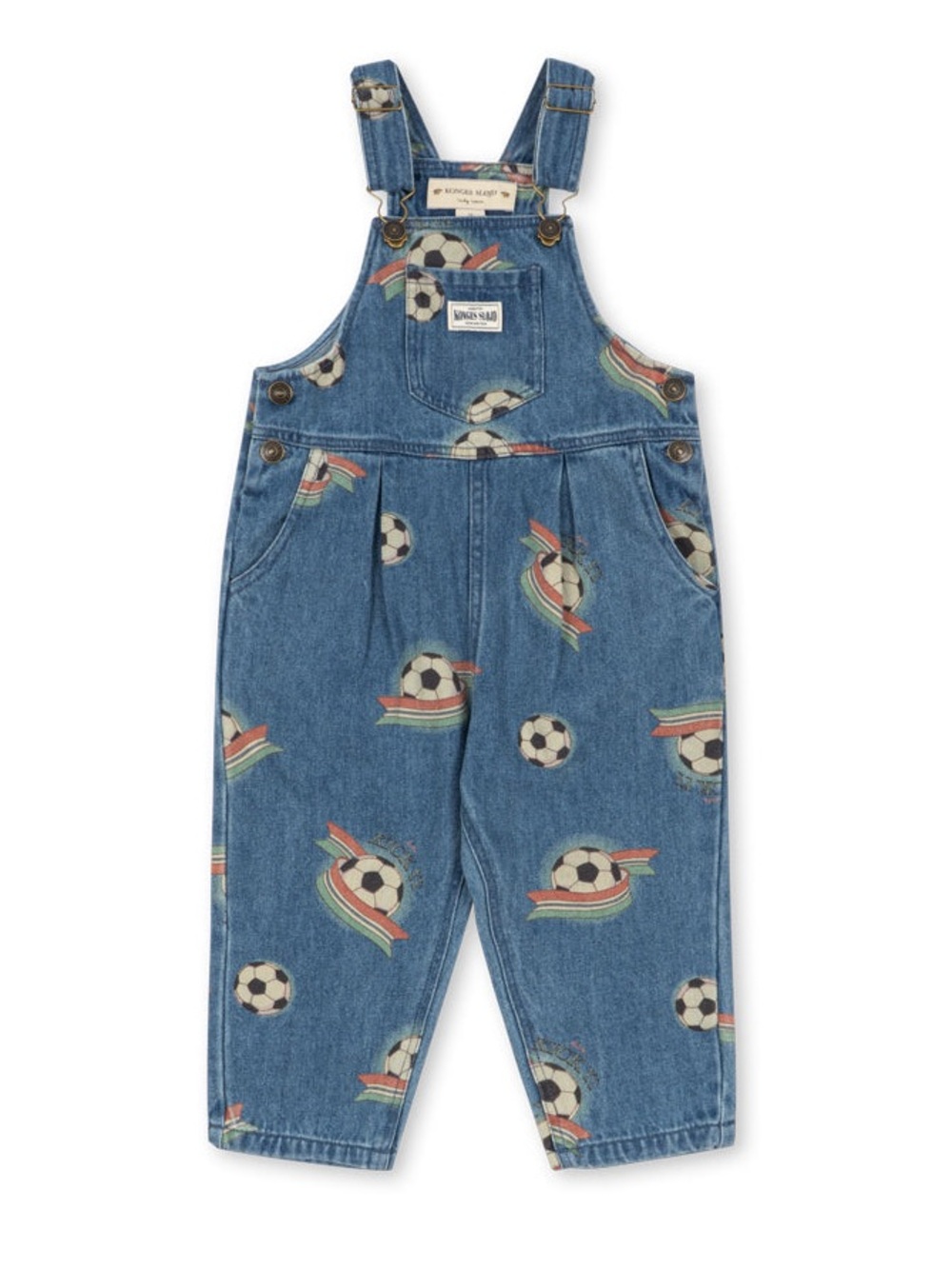 🆕 Konges Slojd Margot Denim overalls Kick It - 4Y Soccer Print